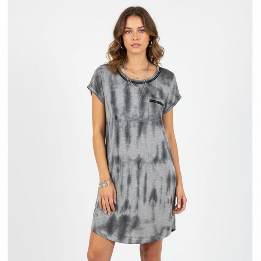 Miss Me‎ Gray Chain Embellished Short Sleeve Tunic Tee T Shirt Top M